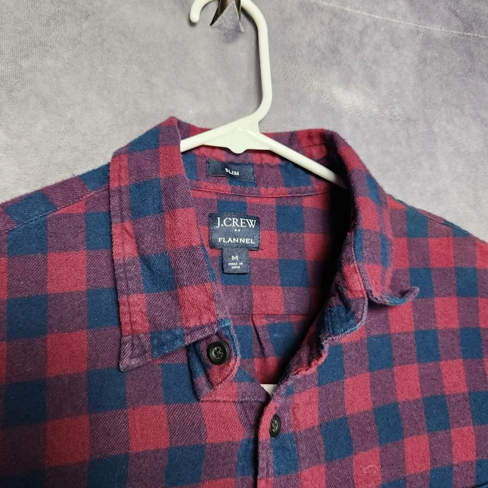 J‎ Crew Flannel Shirts Mens Medium Slim Fit Blue Black Buffalo Plaid - Lot of 2